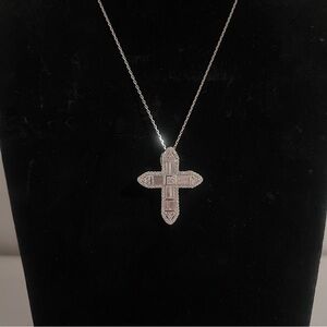 NWT Diamonique Silver Diamonds Cross Pendant Necklace